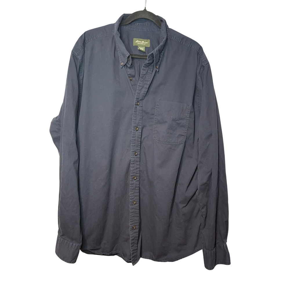 Eddie Bauer Mens Relaxed Fit Cotton Button Down Shirt Navy Blue XL Tall